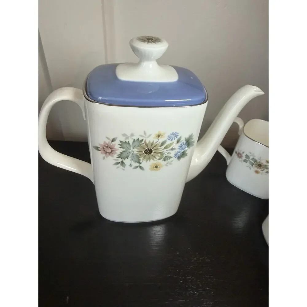 Royal Doulton Pastorale Tea Set of Teapot Creamer and Sugar Bowl with LId